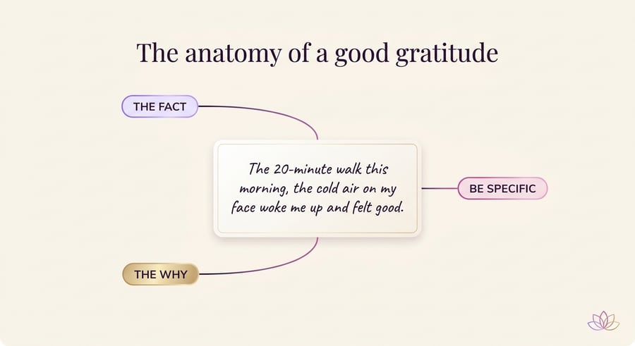 Illustrated overview of how gratitude touches mood, rumination, sleep and relationships